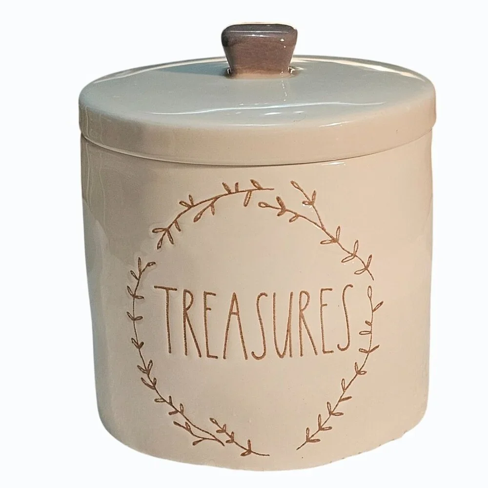 Rae Dunn “Treasures” Canister Jar Container With Lid Artisan By Magenta